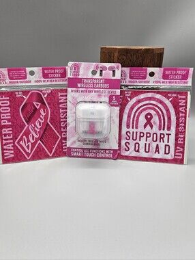 Breast Cancer Awareness Transparent Wireless Earbuds & Waterproof Stickers